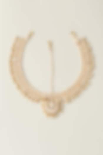 Gold Plated White Kundan Mathapatti by Preeti Mohan at Pernia's Pop Up Shop