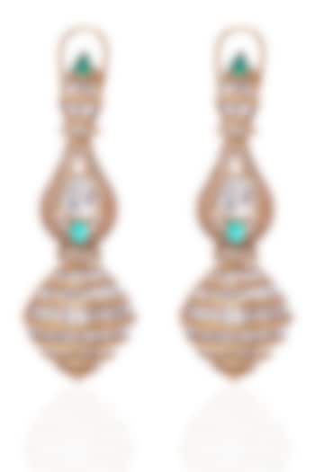 Gold Plated Green Kundan Polki & Zircon Dangler Earrings by Preeti Mohan at Pernia's Pop Up Shop