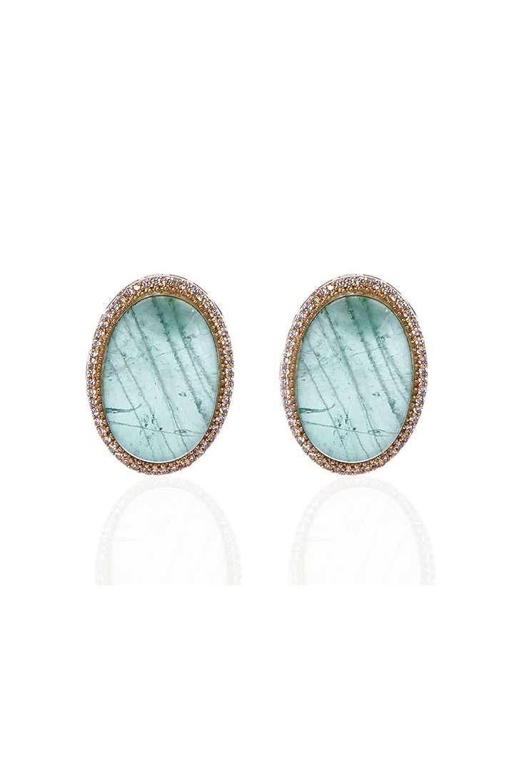 Gold Plated Jade Mint Stone Stud Earrings by Preeti Mohan at Pernia's Pop Up Shop