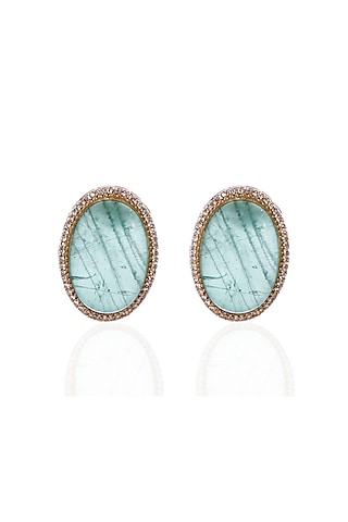 Gold Plated Jade Mint Stone Stud Earrings by Preeti Mohan