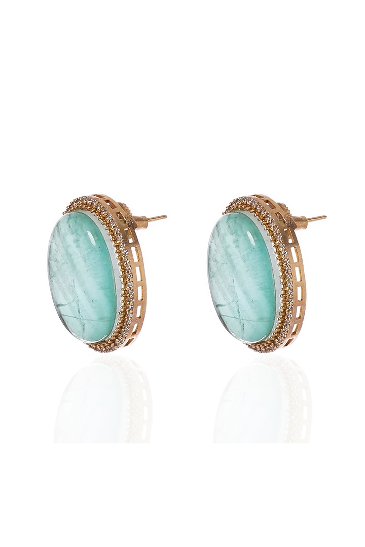 Gold Plated Jade Mint Stone Stud Earrings by Preeti Mohan at Pernia's Pop Up Shop