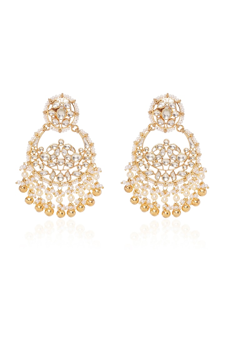 Gold Plated Pearl Chandbali Earrings by Preeti Mohan at Pernia's Pop Up Shop