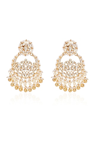 Gold Plated Pearl Chandbali Earrings by Preeti Mohan