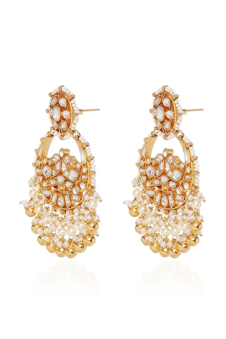 Gold Plated Pearl Chandbali Earrings by Preeti Mohan at Pernia's Pop Up Shop