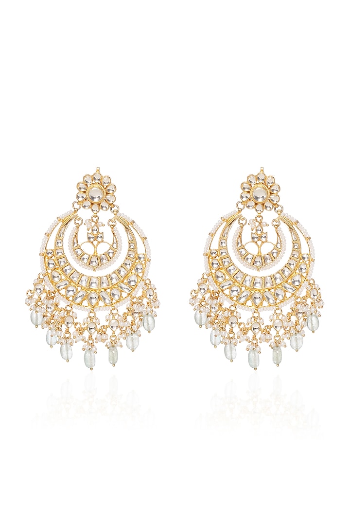 Gold Plated Green Onyx & Pearl Chandbali Earrings by Preeti Mohan at Pernia's Pop Up Shop
