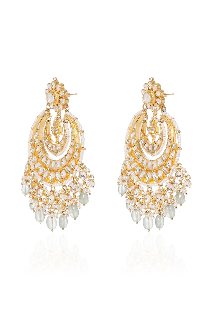 Gold Plated Green Onyx & Pearl Chandbali Earrings by Preeti Mohan at Pernia's Pop Up Shop