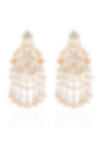 Gold Plated Mother Of Pearl & Green Onyx Chandbali Earrings by Preeti Mohan at Pernia's Pop Up Shop