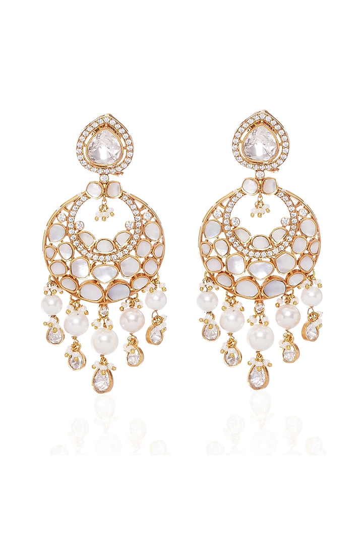 Gold Plated Pearl Chandbali Earrings by Preeti Mohan at Pernia's Pop Up Shop