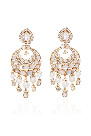 Gold Plated Pearl Chandbali Earrings by Preeti Mohan