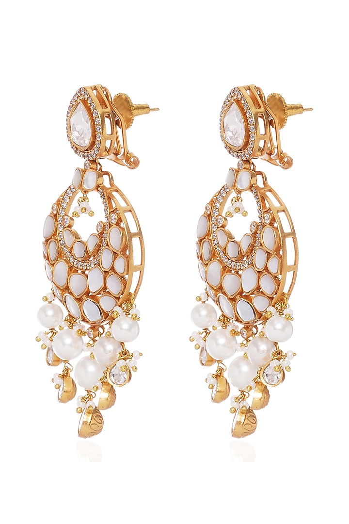 Gold Plated Pearl Chandbali Earrings by Preeti Mohan at Pernia's Pop Up Shop