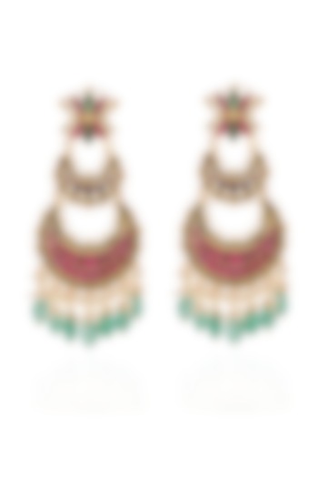 Gold Plated Red & Green Onyx Chandbali Earrings by Preeti Mohan at Pernia's Pop Up Shop