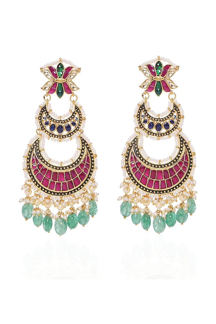 Gold Plated Red & Green Onyx Chandbali Earrings by Preeti Mohan at Pernia's Pop Up Shop