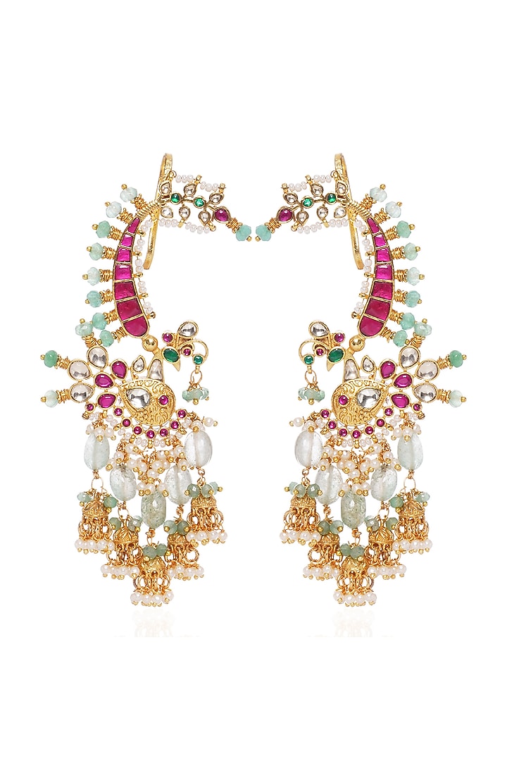 Gold Plated Red & Green Onyx Dangler Earrings by Preeti Mohan at Pernia's Pop Up Shop