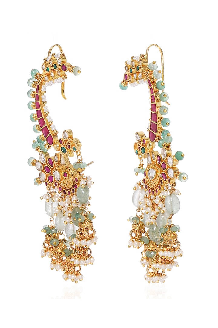 Gold Plated Red & Green Onyx Dangler Earrings by Preeti Mohan at Pernia's Pop Up Shop