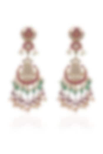 Gold Plated Red & Green Onyx Chandbali Earrings by Preeti Mohan at Pernia's Pop Up Shop