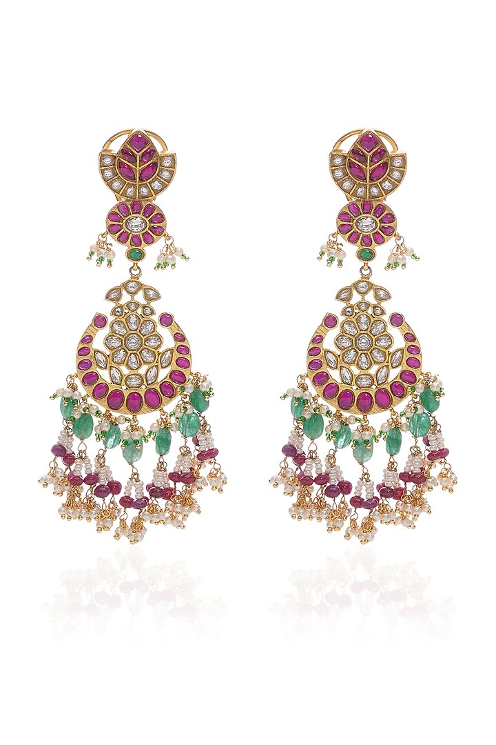 Gold Plated Red & Green Onyx Chandbali Earrings by Preeti Mohan at Pernia's Pop Up Shop