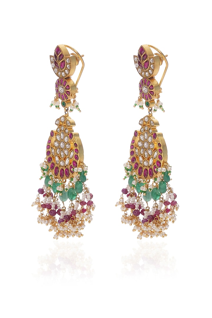 Gold Plated Red & Green Onyx Chandbali Earrings by Preeti Mohan at Pernia's Pop Up Shop