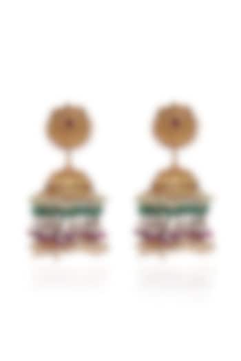 Gold Plated Red & Green Onyx Jhumka Earrings by Preeti Mohan at Pernia's Pop Up Shop