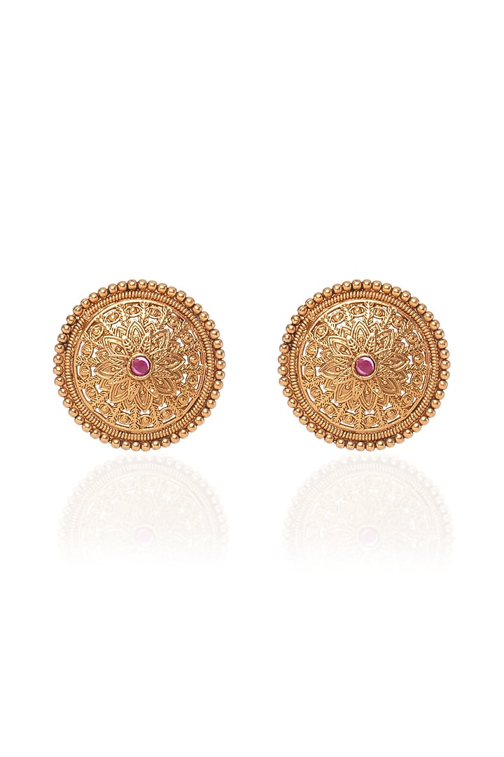 Gold Plated Red Stone Stud Earrings by Preeti Mohan at Pernia's Pop Up Shop