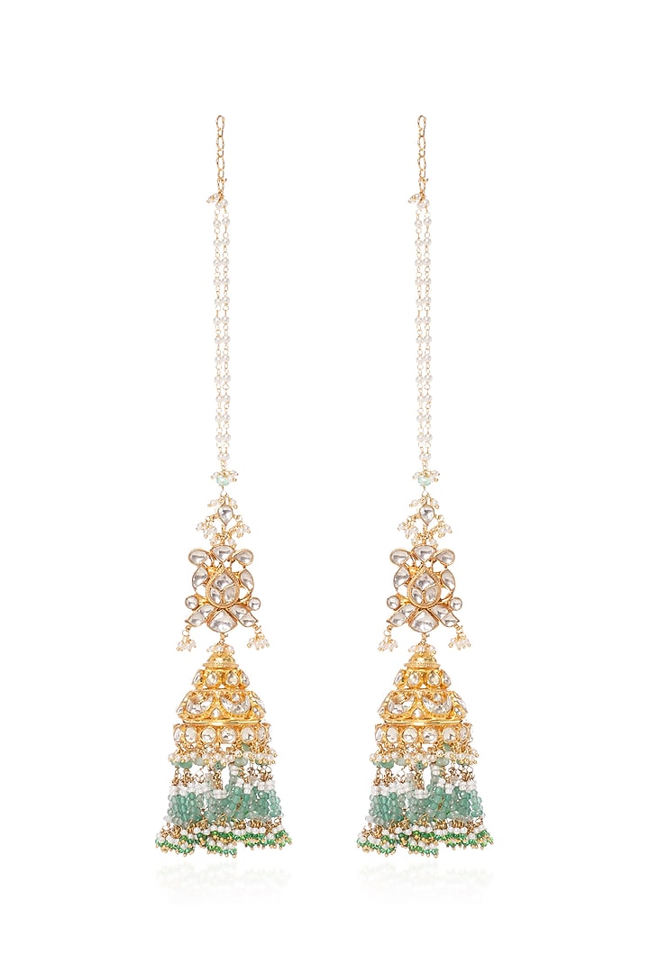 Gold Plated Green Onyx & Pearl Jhumka Earrings by Preeti Mohan at Pernia's Pop Up Shop