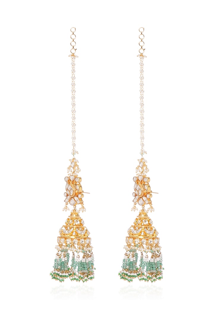 Gold Plated Green Onyx & Pearl Jhumka Earrings by Preeti Mohan at Pernia's Pop Up Shop