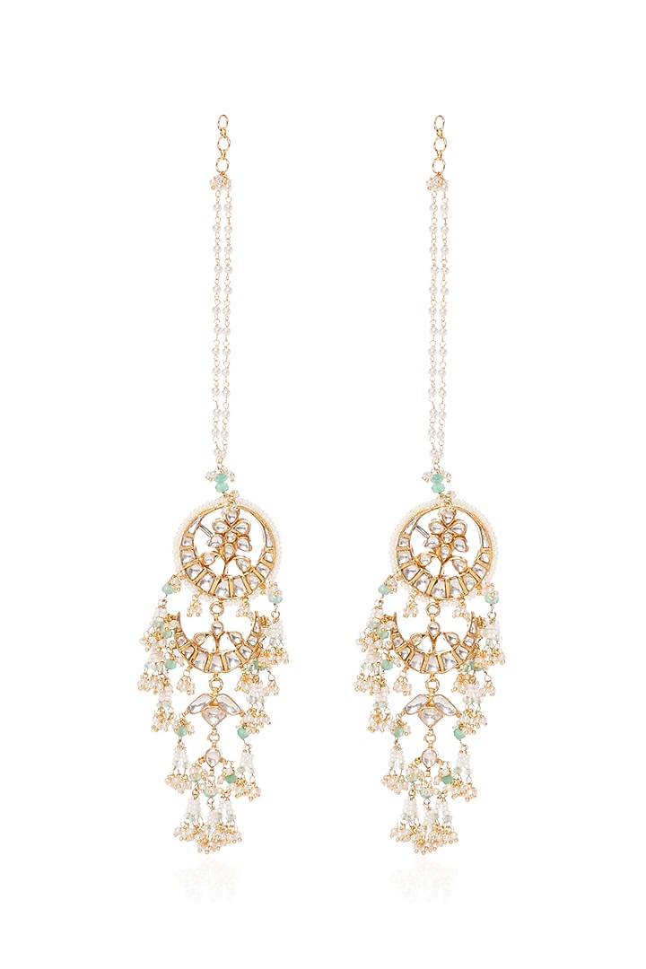 Gold Plated Green Onyx & Pearl Dangler Earrings by Preeti Mohan at Pernia's Pop Up Shop
