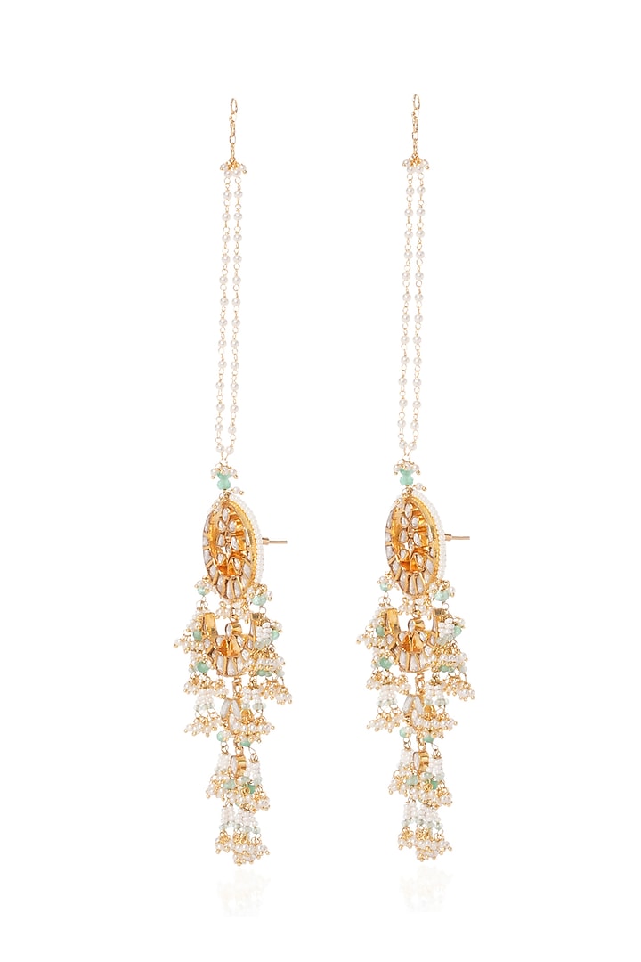 Gold Plated Green Onyx & Pearl Dangler Earrings by Preeti Mohan at Pernia's Pop Up Shop