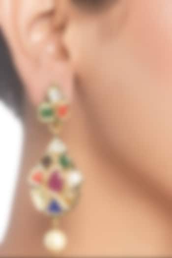 Gold Plated Pearl Dangler Earrings by Preeti Mohan at Pernia's Pop Up Shop