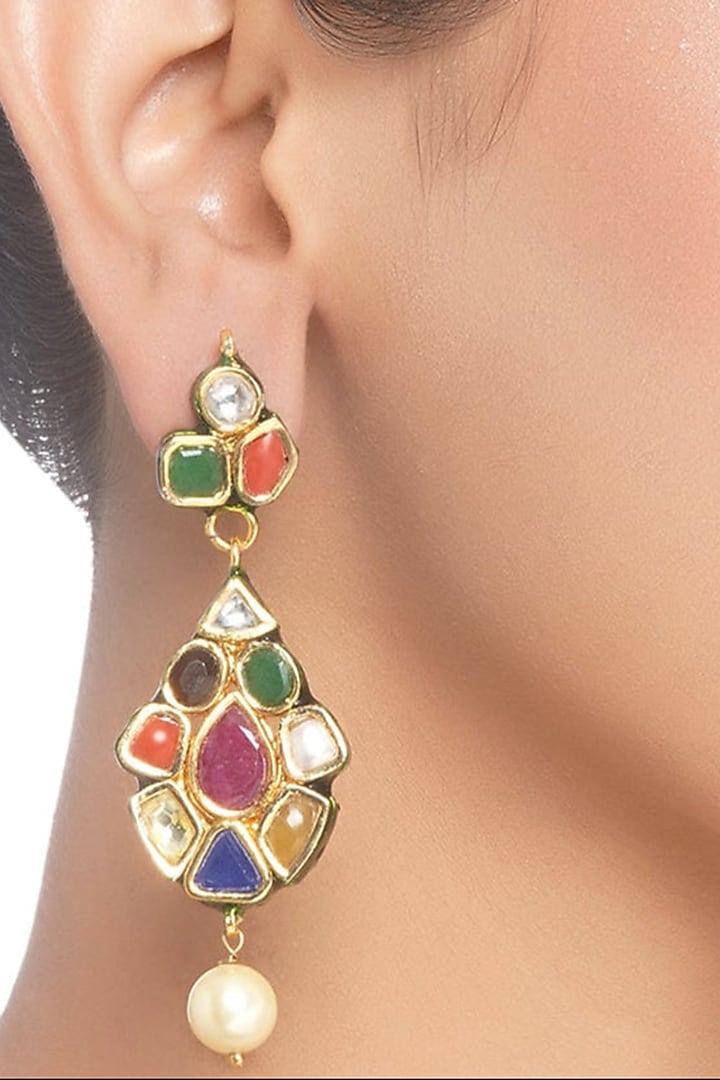 Gold Plated Pearl Dangler Earrings by Preeti Mohan at Pernia's Pop Up Shop