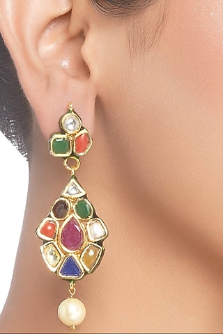 Gold Plated Pearl Dangler Earrings by Preeti Mohan