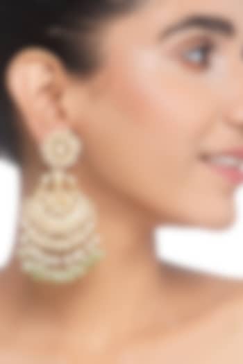 Gold Plated Green Onyx & Pearl Chandbali Earrings by Preeti Mohan at Pernia's Pop Up Shop