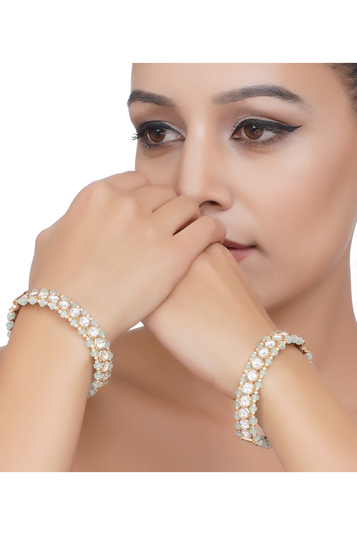 Gold Plated White Stone Bangles (Set Of 2) by Preeti Mohan at Pernia's Pop Up Shop