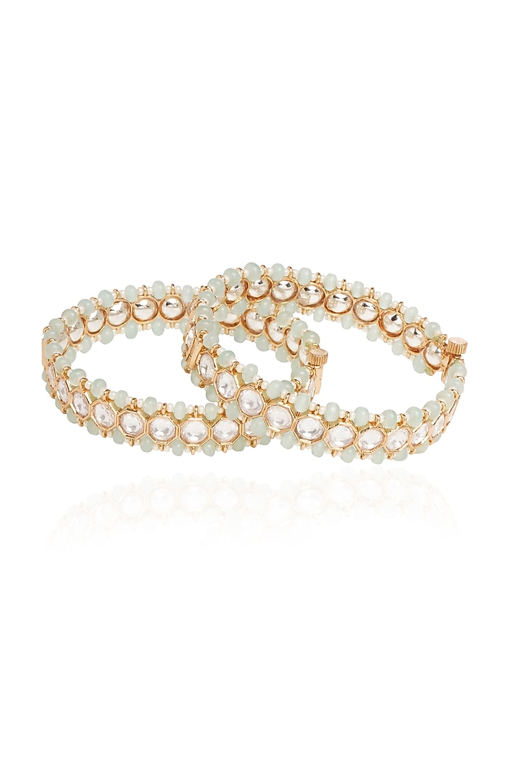 Gold Plated White Stone Bangles (Set Of 2) by Preeti Mohan at Pernia's Pop Up Shop