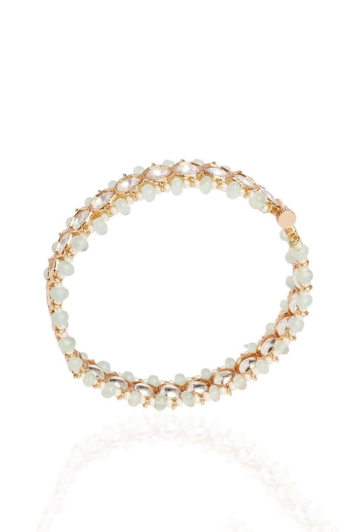 Gold Plated White Stone Bangles (Set Of 2) by Preeti Mohan at Pernia's Pop Up Shop