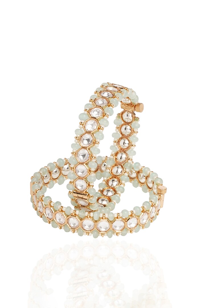 Gold Plated White Stone Bangles (Set Of 2) by Preeti Mohan at Pernia's Pop Up Shop