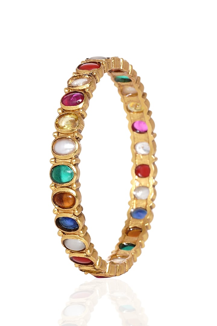 Gold Plated Navratna Stone Bangles (Set Of 2) by Preeti Mohan at Pernia's Pop Up Shop