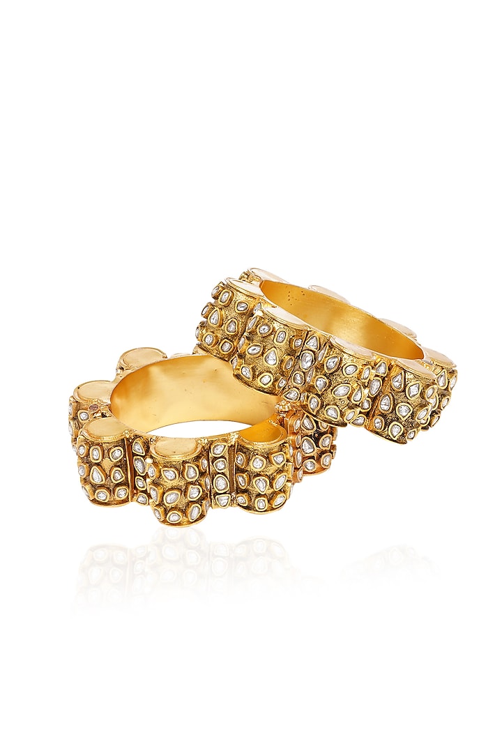 Gold Plated White & Gold Stone Bangles (Set Of 2) by Preeti Mohan at Pernia's Pop Up Shop