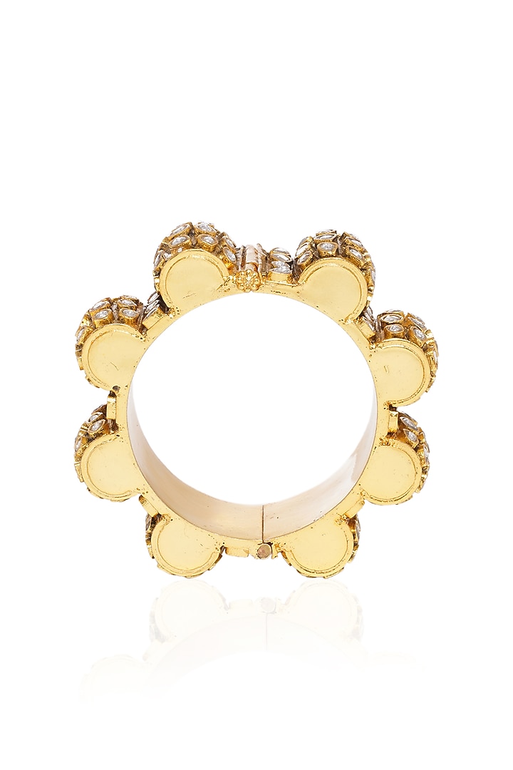 Gold Plated White & Gold Stone Bangles (Set Of 2) by Preeti Mohan at Pernia's Pop Up Shop