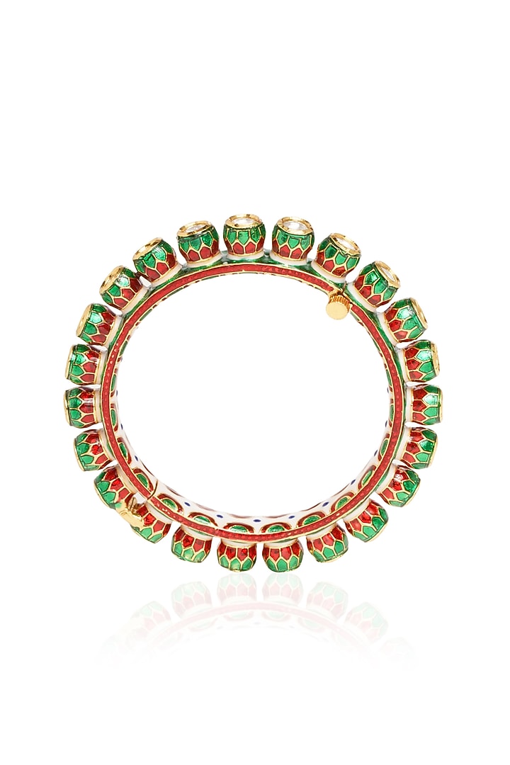 Gold Plated Green Stone Bangles (Set Of 2) by Preeti Mohan at Pernia's Pop Up Shop