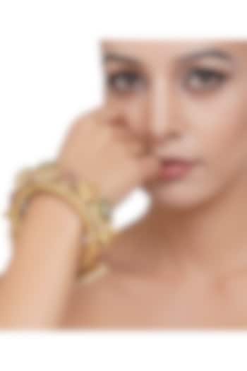 Gold Plated Red & Green Stone Bangle by Preeti Mohan at Pernia's Pop Up Shop