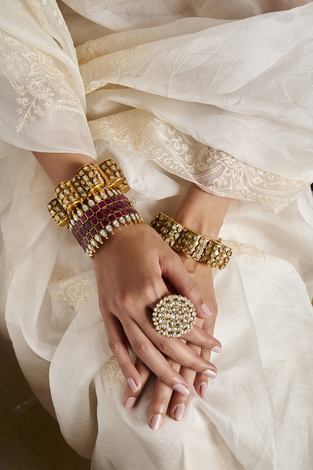 Gold Plated Red Stone Bangle by Preeti Mohan at Pernia's Pop Up Shop