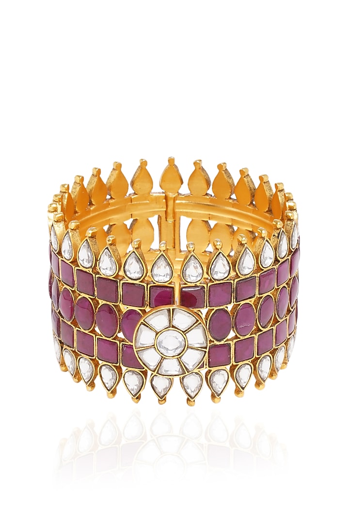 Gold Plated Red Stone Bangle by Preeti Mohan at Pernia's Pop Up Shop