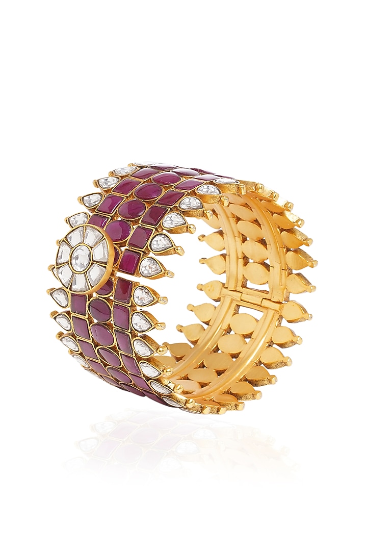 Gold Plated Red Stone Bangle by Preeti Mohan at Pernia's Pop Up Shop