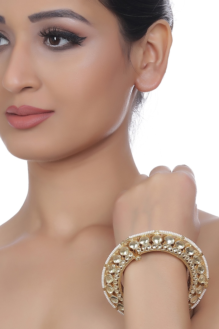 Gold Plated White Stone Bangle by Preeti Mohan at Pernia's Pop Up Shop