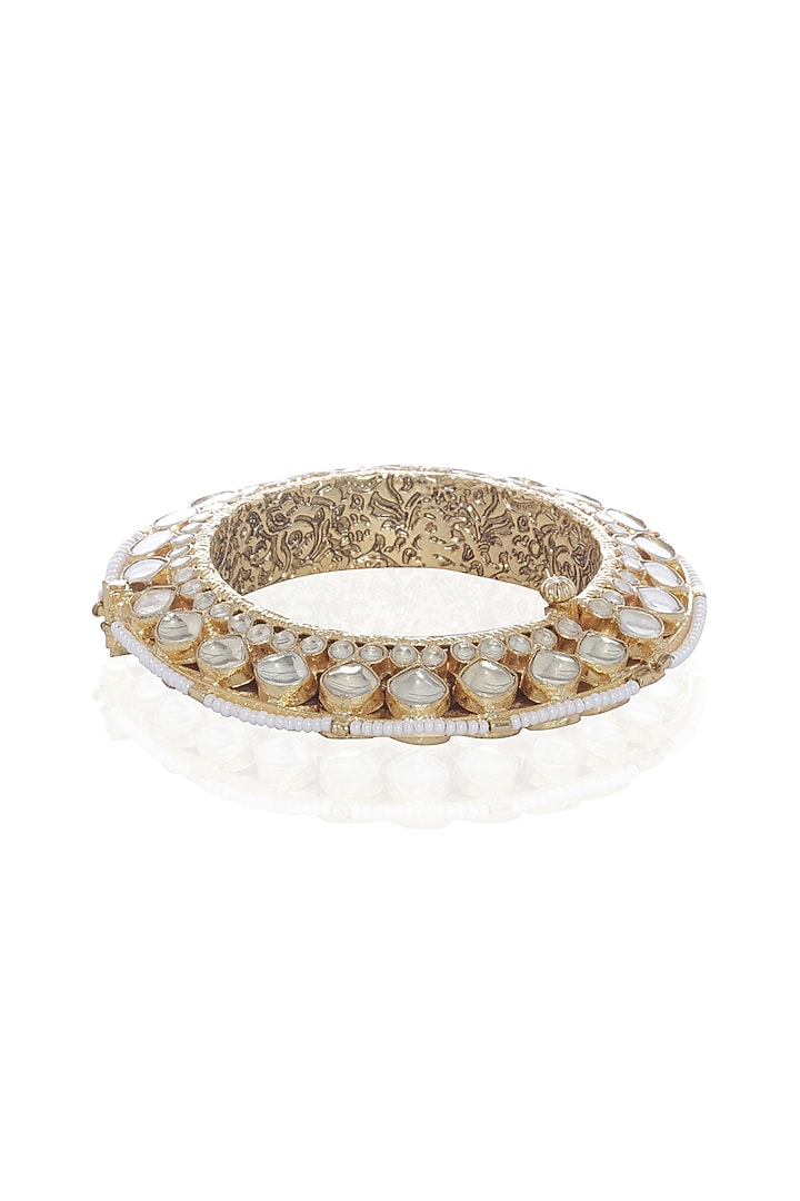 Gold Plated White Stone Bangle by Preeti Mohan at Pernia's Pop Up Shop