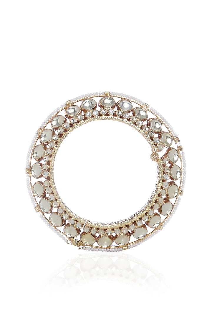 Gold Plated White Stone Bangle by Preeti Mohan at Pernia's Pop Up Shop