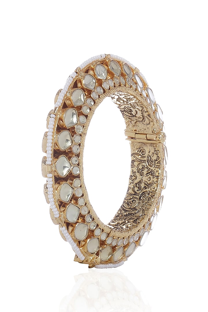 Gold Plated White Stone Bangle by Preeti Mohan at Pernia's Pop Up Shop