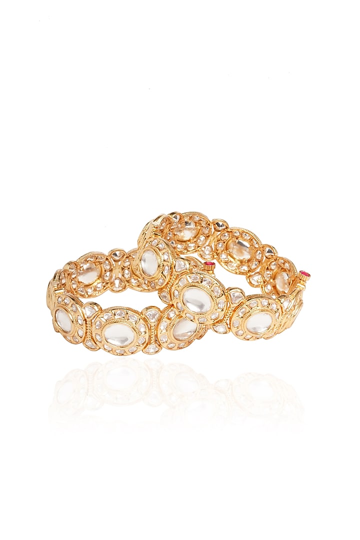 Gold Plated White Stone Bangles (Set Of 2) by Preeti Mohan at Pernia's Pop Up Shop