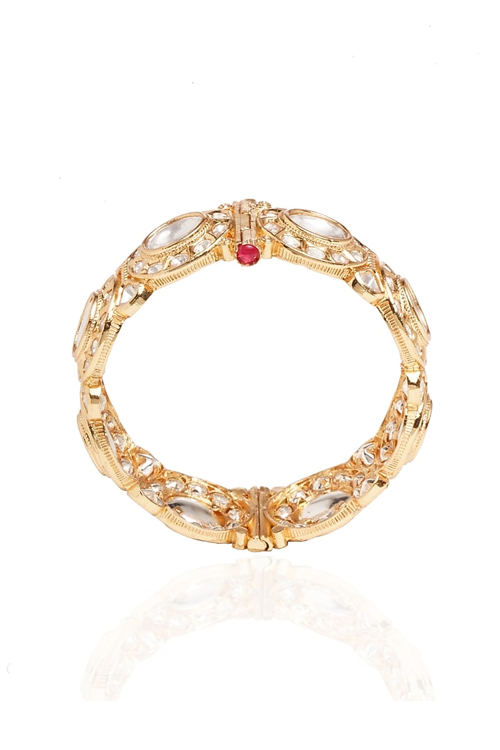 Gold Plated White Stone Bangles (Set Of 2) by Preeti Mohan at Pernia's Pop Up Shop