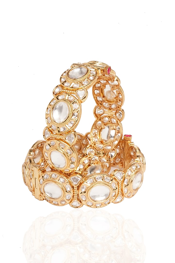Gold Plated White Stone Bangles (Set Of 2) by Preeti Mohan at Pernia's Pop Up Shop